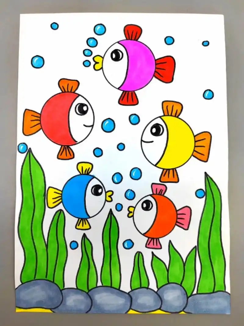 教你用圆形画可爱的小鱼,简单好看,快来试试吧