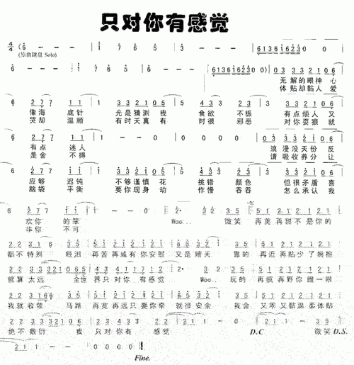 只对你有感觉简谱只对你有感觉歌谱飞轮海演唱歌曲