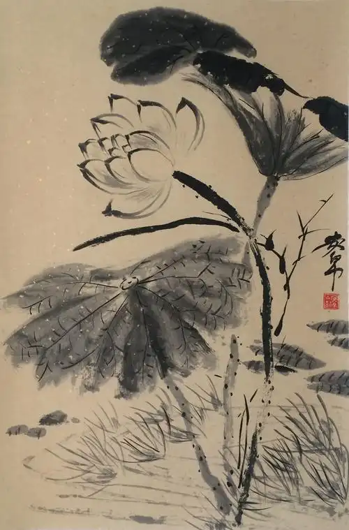 心静如莲墨荷国画荷花写意水墨画字画竖幅客厅装饰画真迹