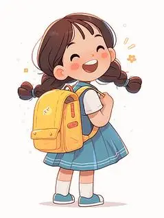 可爱卡通开心小女孩学生背书包上学插画
