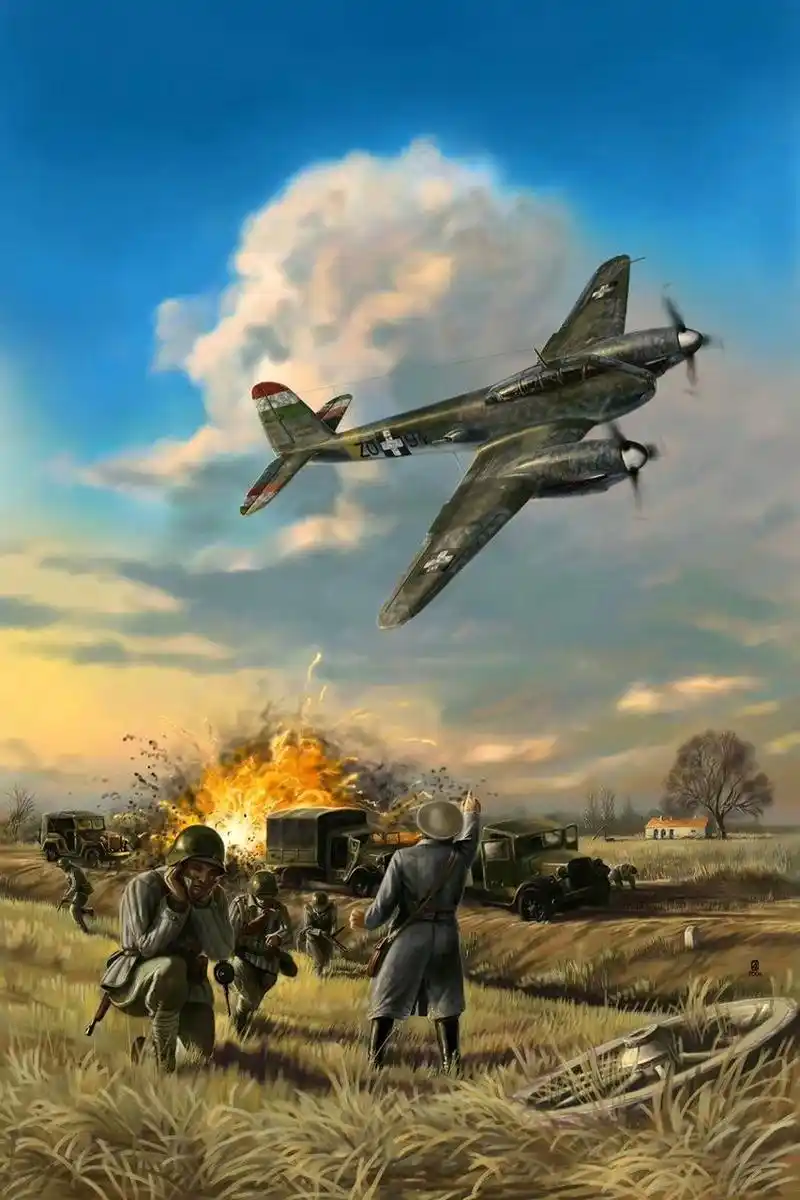 一组二战军机插画作品欣赏,展现了当年空战的场景.