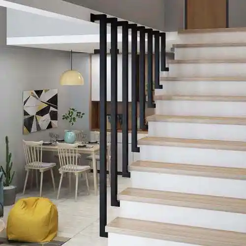 现代楼梯扶手室内隔断防护栏杆北欧铁艺家用阁楼围栏z字型一米方管