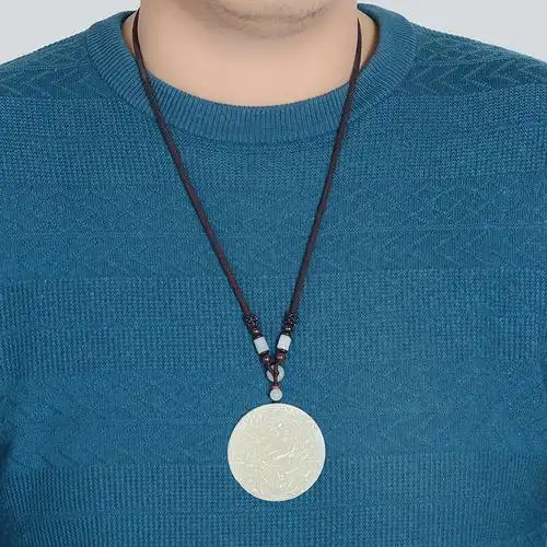 珪宝和田玉龙凤玉佩情侣款一对玉牌吊坠男士圆形天然玉石玉坠挂件