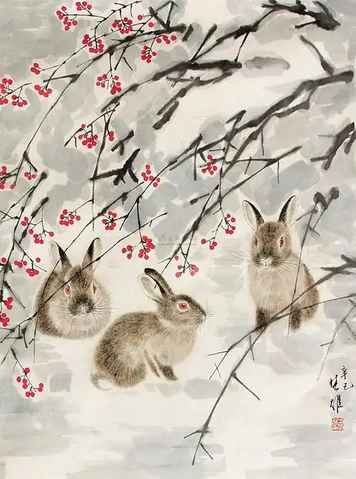 0455 兔子 立轴 设色纸本