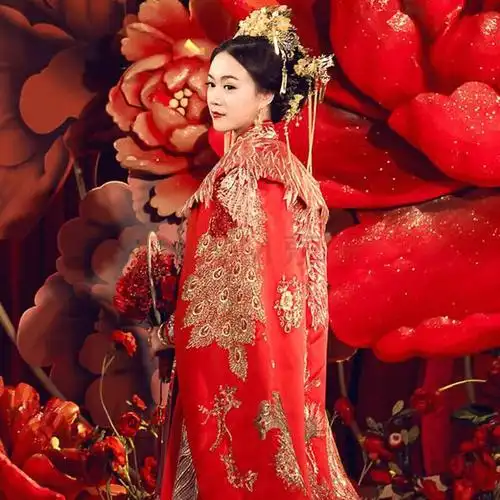 蓝铂丽秀禾拖尾披风服新娘中式婚礼抖音长披肩大凤冠霞帔古装嫁衣