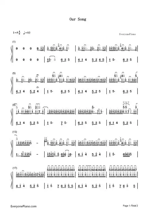 oursongtaylorswift双手简谱预览1