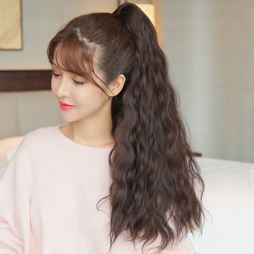 马尾真发假发长发玉米烫发水波波纹羊毛卷抓夹马尾