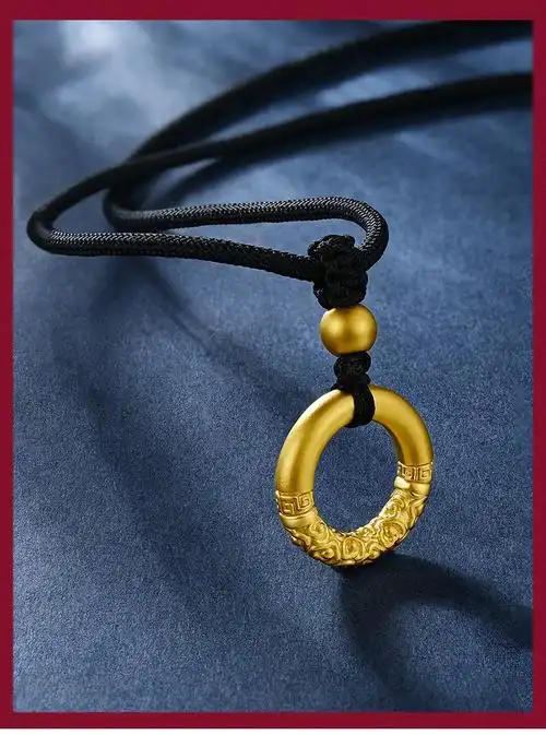 绳子编绳项链金平安扣挂坠转运珠金珠子单独金坠子女款情侣款大号金箍