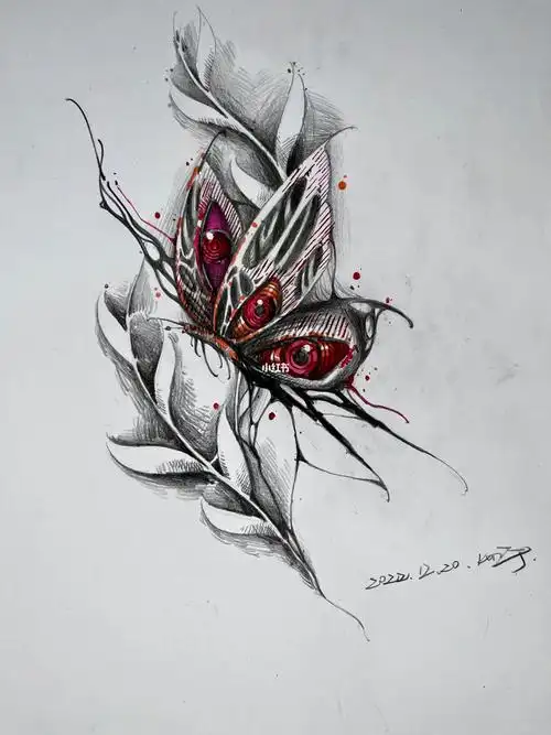 纹身  #昆明纹身  #暗黑  #版画  #纹身手稿  #云南纹身  #蝴蝶纹身