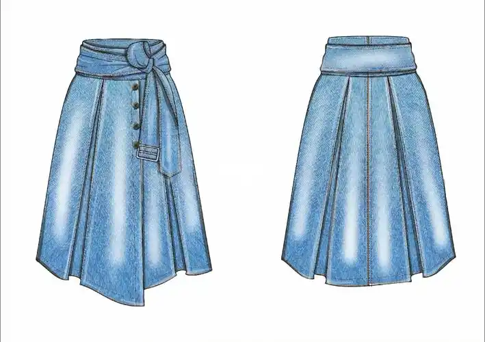 牛仔裙上色服装效果图服装设计牛仔裙服装款式图