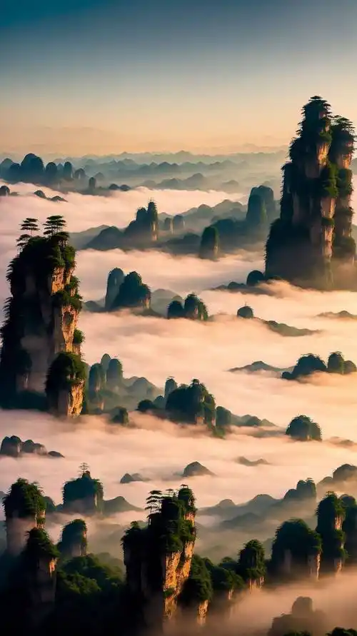 梦幻张家界:云海霞光中的瑰丽仙境_宁静_景色_心灵