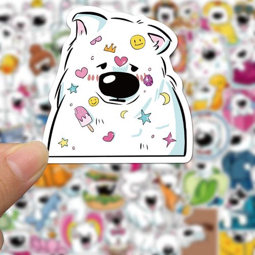 50张可爱微笑小狗萨摩耶卡通高颜值防水装饰贴纸爆款网红创意贴纸