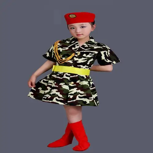 幼儿园迷彩演出服小学生军装女童军训服兵娃娃舞蹈服短袖短裙套装