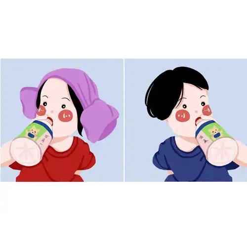 情侣头像插画喝饮料的情侣