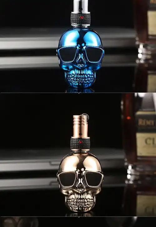 【送气体】中邦打火机 鬼火砂轮充气打火机创意骷髅头蓝焰飘火点烟器