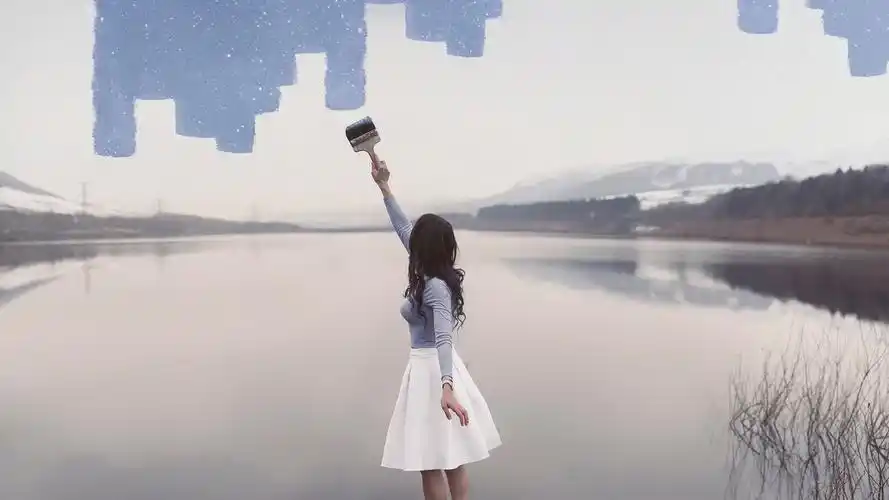 画家 女孩 刷子 湖 天空 星空图片 唯美 壁纸壁纸(小清新静态壁纸)