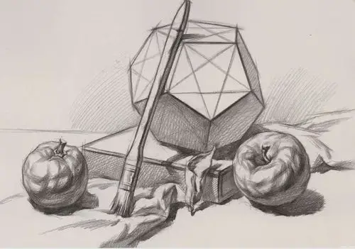 素描几何体苹果书本刷子组合练习