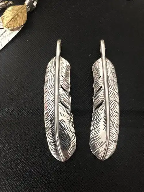 高桥吾郎手工银羽毛吊坠 纯银吊坠