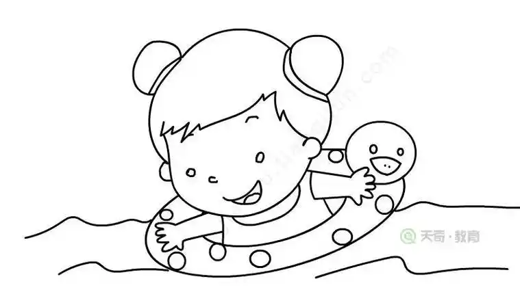 小女孩游泳简笔画卡通人物女孩游泳素材png游泳的人怎么画?