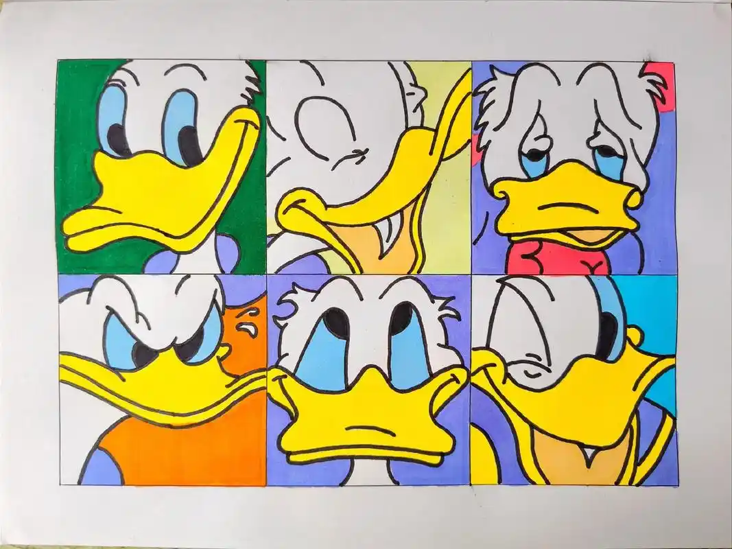 来一组六宫格#唐老鸭#简笔画#马克笔#童年动画#临摹 - 抖音