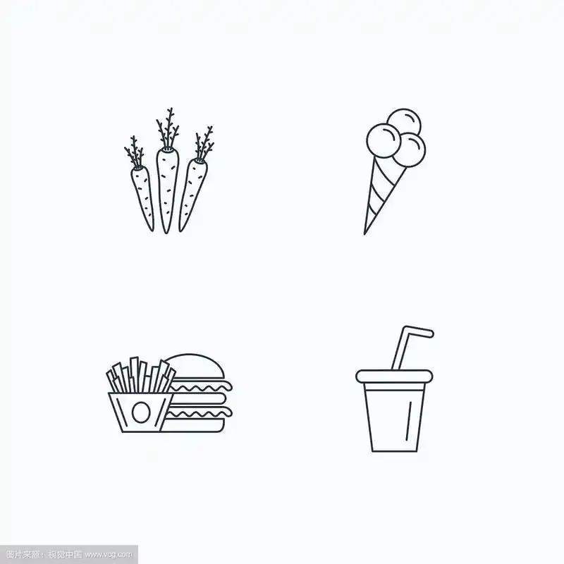 汉堡包,胡萝卜和软饮料的图标