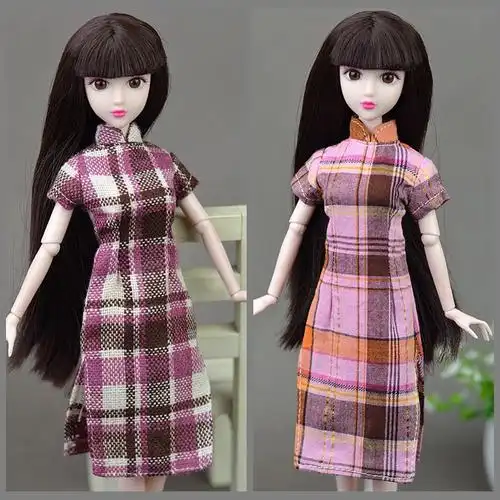 30cm换装娃娃衣服装 6分娃衣 梦凡 可儿超模兵人心怡可穿格子旗袍