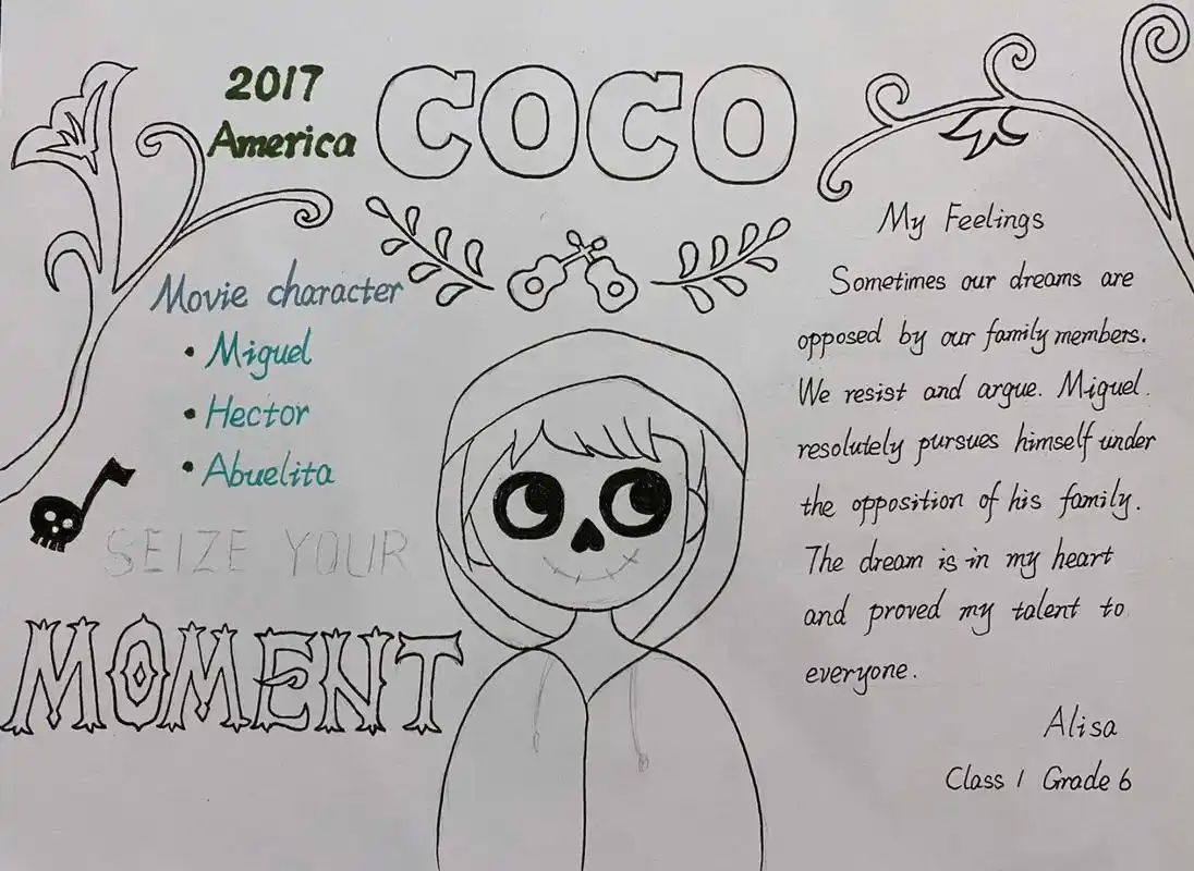 手抄报#六年级上英语电影小报寻梦环游记