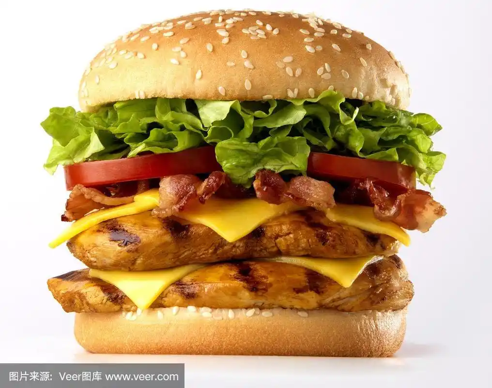 双层鸡肉汉堡加芝士,生菜和番茄
