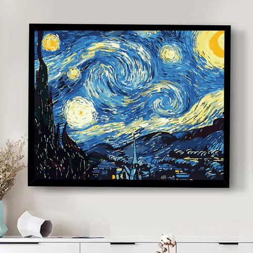 木马仙diy数字油画梵高名画杏花手工绘油彩填色客厅装饰画星空