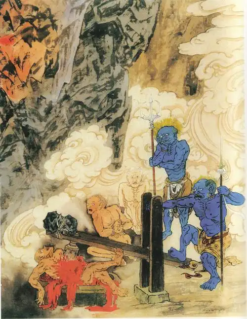 第三殿宋帝王;{恭敬合十} 此殿司掌黑绳大地狱,堕此狱者,其罪根多因