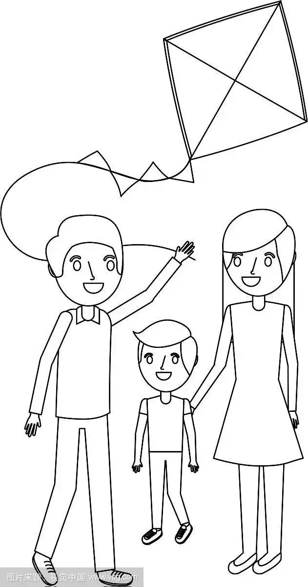 爸爸妈妈和儿子一起玩风筝