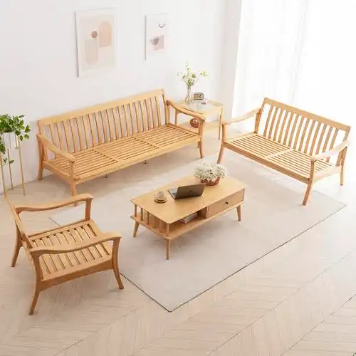 北欧风实木沙发白蜡木新中式单双三人位原木靠背日式木加布沙发椅