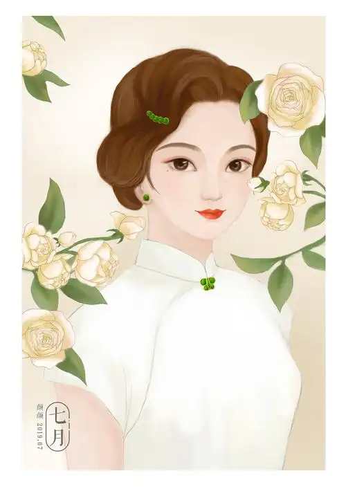 古风手绘旗袍插画