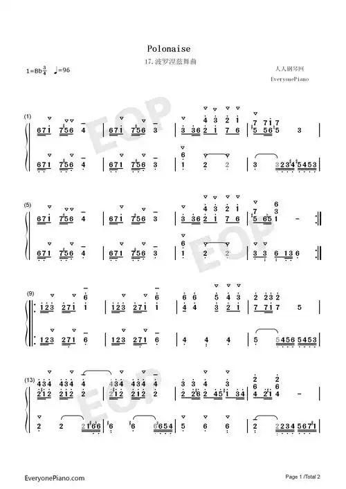 波罗涅兹舞曲 17-巴赫初级钢琴曲集双手简谱预览1