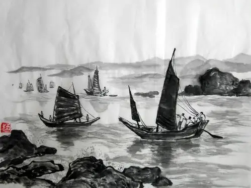 【国画山水】《帆影》《细雨江畔》