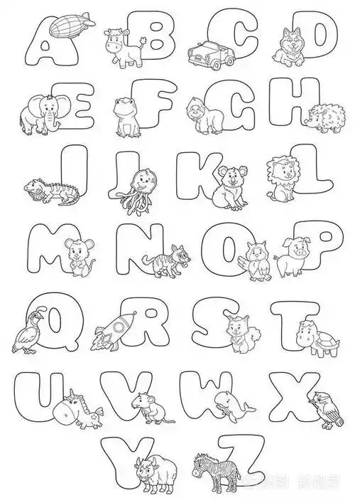 为儿童提供带有卡通人物的教育字母表着色书页矢量插图插画-正版捎妹