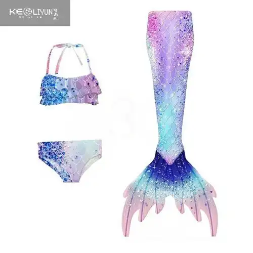 可莉允儿童美人鱼泳衣服女童美人鱼尾巴比基尼人鱼公主游泳衣套装