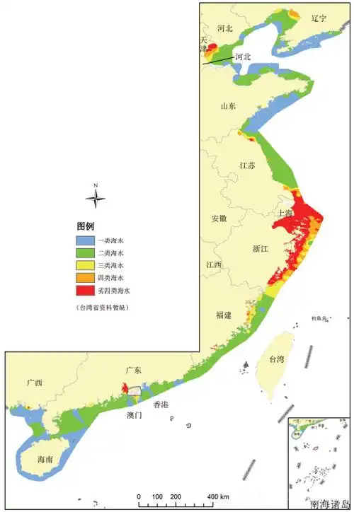 2014年全国近岸海域水质分布示意图