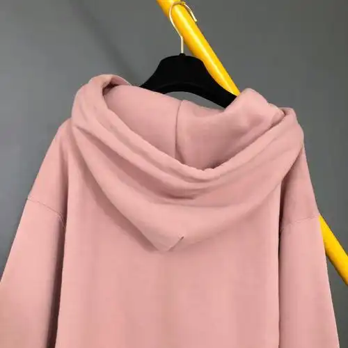 现货基本款字母印花抽绳连帽脏粉色加绒卫衣加绒卫裤套装