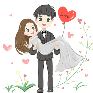 手绘卡通可爱浪漫婚礼