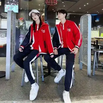 套初中高中生校服三件套定制 红色外套 短袖 8xl 大码可定做联系单拍