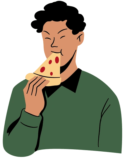 人物吃食物披萨手绘插画元素吃披萨