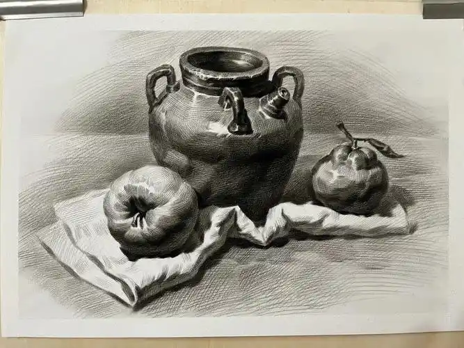 素描‖静物组合‖陶罐‖苹果丑橘‖步骤图##素描  #素描静物  #素描