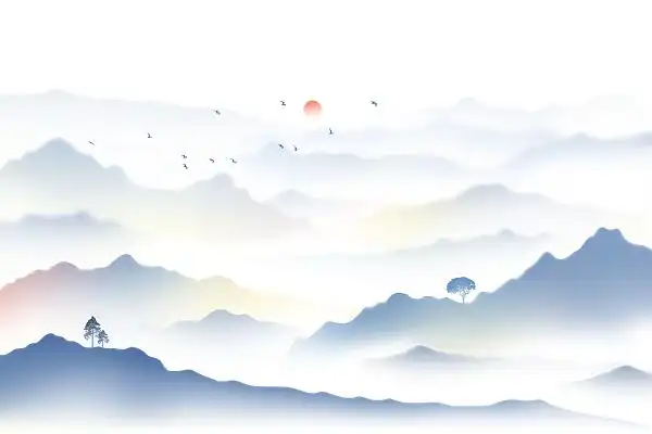 新中式水墨山水背景手绘写意风景插画国风连绵山脉新中式水墨抽象山水