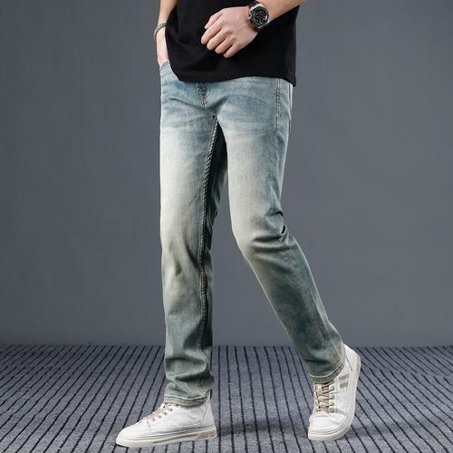香港天丝复古牛仔裤男修身直筒夏季薄款2024新款浅色弹力男士长裤