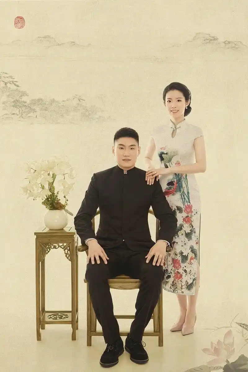 常林大婚秀甜蜜复古照