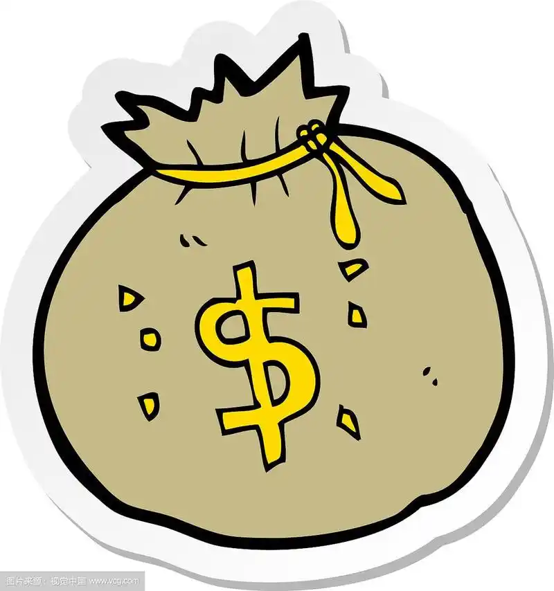 一袋卡通钞票的贴纸