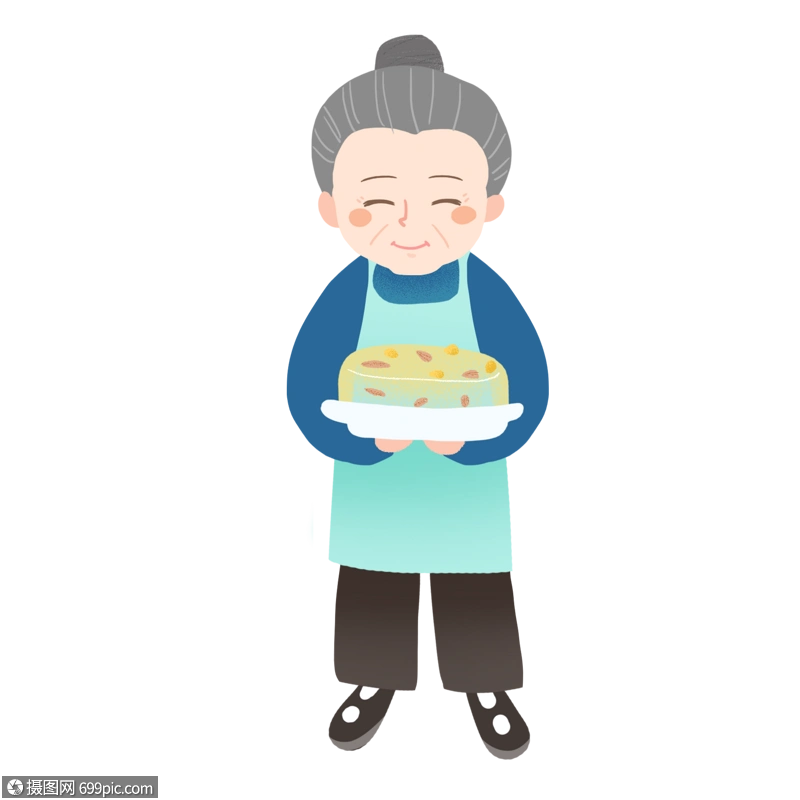 重阳节捧着重阳糕的老奶奶习俗手绘卡通