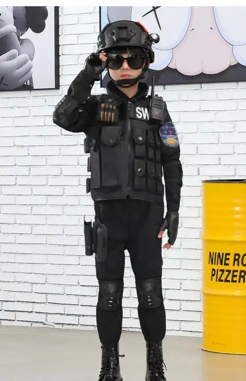 儿童特警迷彩服 儿童警1服特警1服全套服装万圣节警官服警察服表演服