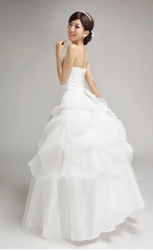 婚纱礼服 新款2014 韩版抹胸齐地时尚简约蓬蓬裙 甜美显瘦h34055 白色